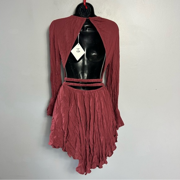 Selfie Leslie Greta Tiered Ruffle Chifon Dress Wine Mini Size XS Extra Small NWT - Picture 6 of 8